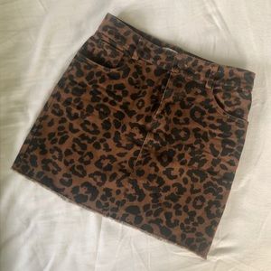 Leopard Print Denim Skirt